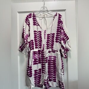 Manuhealii Purple and White Floral Romper with POCKETS.